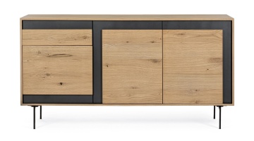 Servanta Stanwood cu 3 uși și 1 sertar, furnir de stejar și oțel, finisaj natural, 160x40x85 cm - Img 3