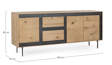 Servanta Stanwood cu 3 uși și 3 sertare, furnir de stejar și oțel, finisaj natural, 200x45x85 cm - Img 2