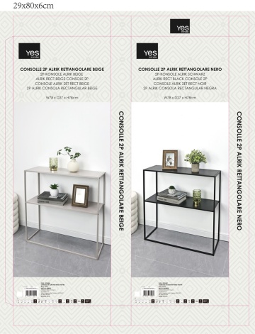 Set 2 Consolă dreptunghiulară Alrik, din oțel vopsit electrostatic, negru, 78x27x78 cm - Img 6