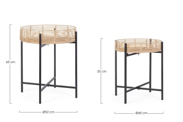 Set 2 Măsuțe de cafea Rendy, rotunde, din poliratan natural și metal negru - Img 2