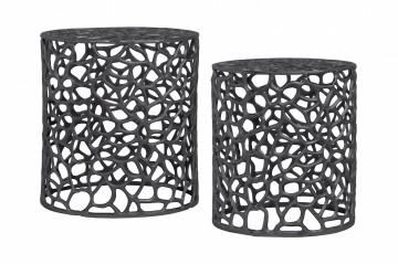 Set 2 masute de cafea rotunde din aluminiu 33/38x33/38x38/41 cm negre