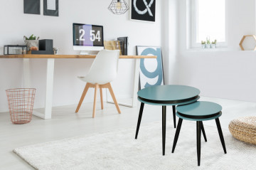 Set 2 masute de cafea rotunde din lemn de plop Suri 40x40x44 cm petrol/negru - Img 3