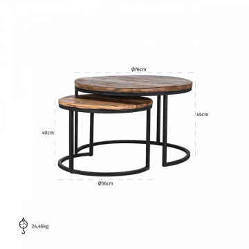 Set 2 masute de cafea rotunde din metal si lemn Brooke 45x76x76 cm maro - Img 3