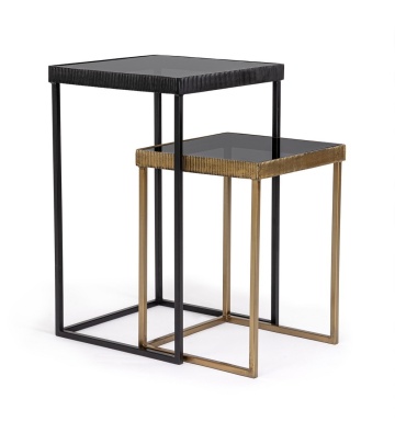 Set 2 Măsuțe de cafea Yamir pătrate, din oțel și sticlă securizată, laturi 35 cm și 40 cm - Img 5