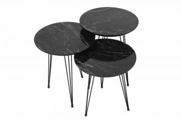 Set 3 masute de cafea rotunde marmura neagra 45 cm, 50 cm, 55 cm - Img 1