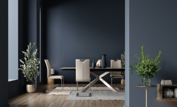 Set 4 scaune Kenneth, din piele ecologică și oțel vopsit electrostatic, crem, 42x56x102 cm - Img 11