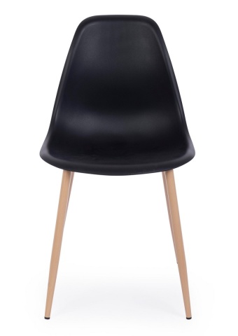 Set 4 scaune Mandy, șezut polipropilenă negru și picioare metalice aspect lemn natur, 53x46x82 cm - Img 3
