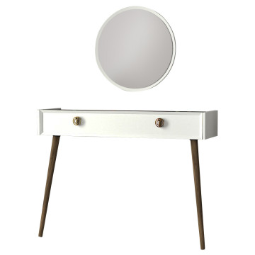 Set consola din pal melaminat Nadya alba si nuc 120 cm si oglinda 60 cm