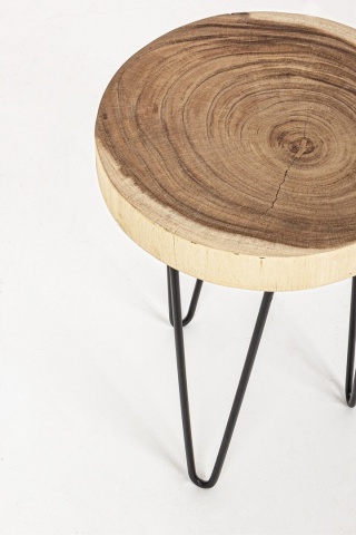 Set de 2 Măsuțe de cafea Tuala, Rotunde, din lemn de mungur și oțel, Natur, Diametru 35 cm, Înălțime 48 cm - Img 3