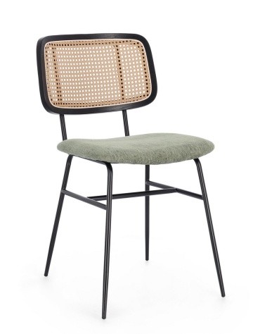 Set de 2 scaune cu efect ratan și cadru metalic, verde