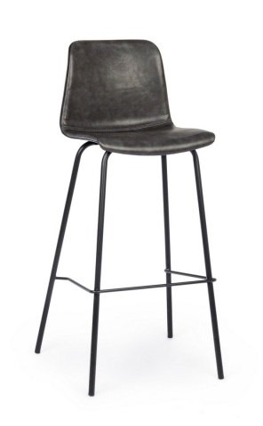 Set de 2 scaune de bar Kyra, vintage, piele ecologică gri, picioare din oțel vopsit , 44x103,5 cm