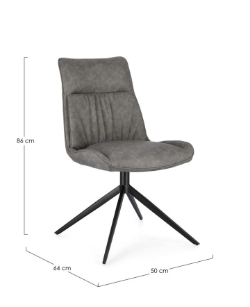 Set de 2 scaune din piele ecologică și oțel vopsit electrostatic, Gri, 50 x 64 x 86 cm - Img 2