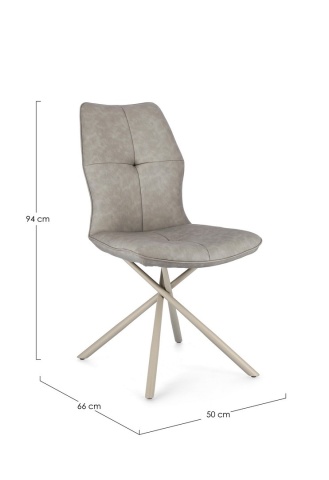 Set de 2 scaune, șezut din piele ecologică, picioare din oțel vopsit epoxidic, Taupe - Img 2