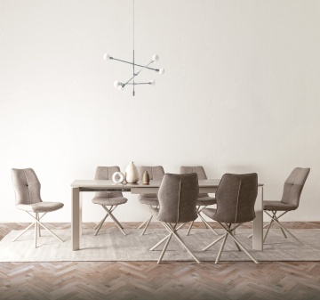 Set de 2 scaune, șezut din piele ecologică, picioare din oțel vopsit epoxidic, Taupe - Img 12