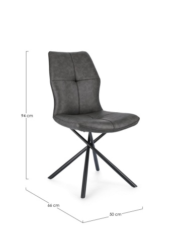 Set de 2 scaune, șezut din piele ecologică, picioare din oțel vopsit epoxidic, Gri antracit - Img 2