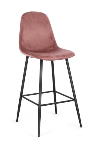Set de 4 scaune de bar Irelia, cu picioare din oțel negru și tapițerie catifea roz, 75 cm