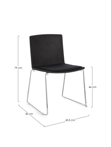Set de 4 scaune Giulia, din plastic cu șezut tapițat și picioare din oțel cromat, negru, 43.5x50x79 cm - Img 3