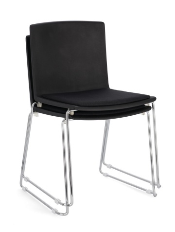 Set de 4 scaune Giulia, din plastic cu șezut tapițat și picioare din oțel cromat, negru, 43.5x50x79 cm - Img 9