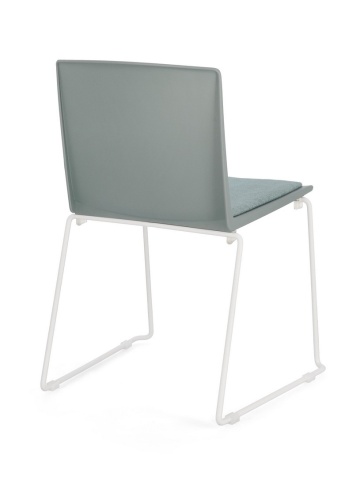 Set de 4 scaune Giulia, din plastic cu șezut tapițat și picioare din oțel vopsit epoxidic, alb/verde salvie, 43.5x50x79 cm - Img 2