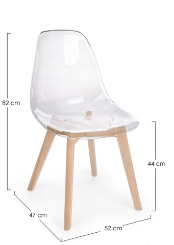 Set de 4 Scaune moderne din plastic și lemn de fag, transparent, 52 x 47 x 82 cm - Img 2
