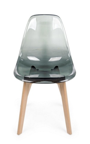 Set de 4 Scaune moderne din plastic și lemn de fag, transparent fumuriu, 52 x 47 x 82 cm - Img 3