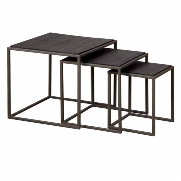 Set masute laterale scunde Fanna din lemn de tec mat negru de la 30 cm