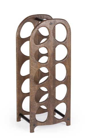 Suport pentru 10 sticle Yukon, din lemn de mango și metal, maro, 27x20x67 cm
