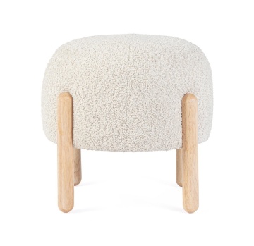 Taburet Dayla, rotund, diametru 45 cm, din poliester cu efect bouclé, crem - Img 3