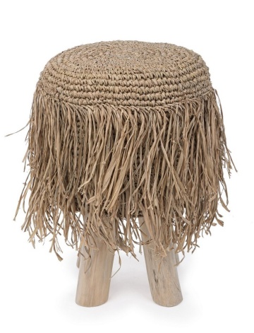 Taburet Florinda, din ramuri de lemn de tec, cu șezut împletit din sisal, finisaj natural, diametru 35 cm, înălțime 45 cm - Img 3