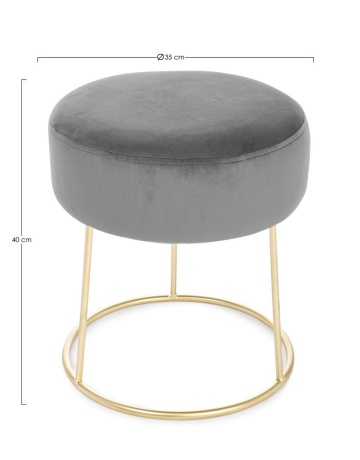 Taburet rotund Clarissa, gri, cu șezut efect catifea și picioare din metal, 35x40 cm - Img 2