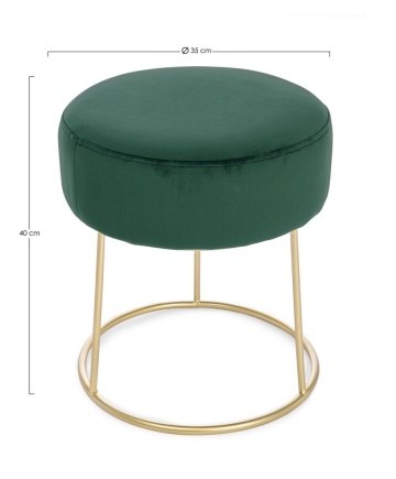 Taburet rotund Clarissa, verde , cu șezut efect catifea și picioare din metal, 35x40 cm - Img 2