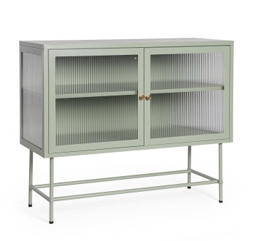 Vitrina Carey, 2 uși, din oțel, verde salvie, 110x43x90 cm