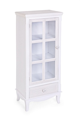 Vitrină Charlene, din MDF vopsit, cu 1 ușă și 1 sertar, 48x32x120.5 cm