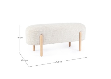Bancheta tapitata Dayla crem, cu picioare din lemn, tapițerie bouclé, 108x41.5x48 cm - Img 2