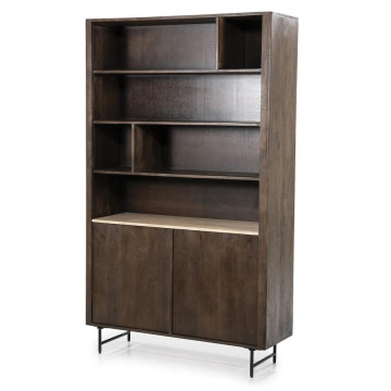 Bibliotecă din lemn de mango si travertin Lio 120x41x200 cm - Img 4