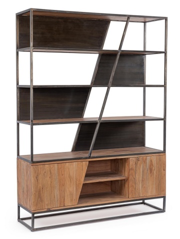 Bibliotecă Janak din lemn de acacia și oțel 198 cm