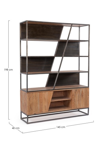 Bibliotecă Janak din lemn de acacia și oțel 198 cm - Img 2