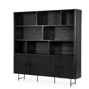Biblioteca Remi din lemn de mango negru 200x37x200 cm - Img 3