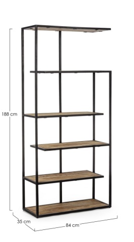 Bibliotecă Roderic cu 5 rafturi, cadru metalic și lemn de mango 188 cm - Img 2