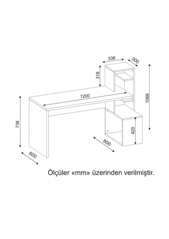 Birou cu rafturi din pal melaminat Side nuc si alb 120 cm - Img 5
