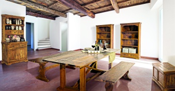 Bufet cu vitrină Chateaux, din lemn masiv de acacia indiană, finisaj rustic antichizat, 107x45x190 cm - Img 7