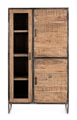 Bufet cu vitrină Elmer, cu 3 uși, din lemn de acacia și oțel, 90x40x160 cm - Img 3