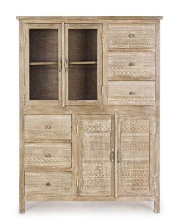 Bufet Mayra, cu 4 uși și 6 sertare, cu decorațiuni sculptate manual, din lemn de mango, 110x40x150 cm - Img 3