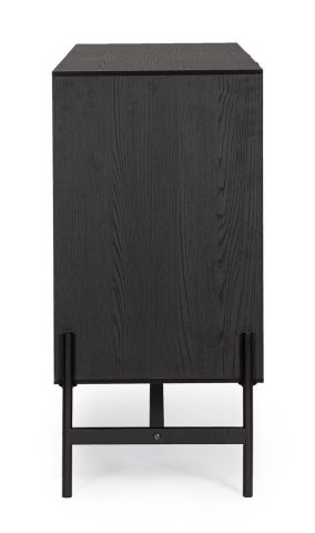 Comoda Allycia, 1 ușă, 3 sertare, lemn de frasin, negru și natur, 124 x 40 x 81.5 cm - Img 5