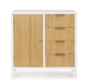Comodă Charley, cu 1 ușă și 4 sertare, din MDF și lemn, finisaj pe bază de apă, alb și natural, 80x40x82 cm - Img 3