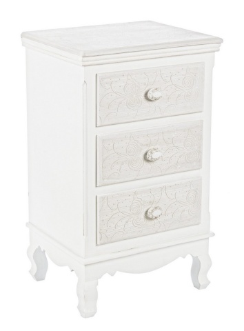 Comodă Clorine cu 3 sertare, cu motive florale încrustate, finisaj mat, 41x33.5x68.5 cm