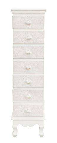 Comodă Clorine cu 7 sertare, cu motive florale încrustate, finisaj mat, 29x23x112.5 cm - Img 3