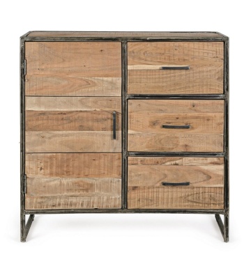 Comoda cu 1 ușă și 3 sertare, din lemn de salcâm și oțel, 90 x 40 x 90 cm - Img 3