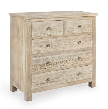 Comodă cu 5 sertare Mayra, din lemn de mango sculptat manual, 93x40x90 cm