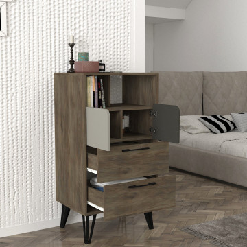 Comoda din pal melaminat Borges nuc, gri si antracit 60 cm - Img 3